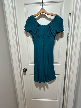 MUXXN women’s size M Teal Vintage-Style Button Front Midi Dress. LIKE NEW